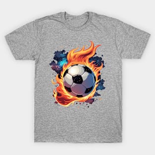 Flying soccer ball with flames. T-Shirt